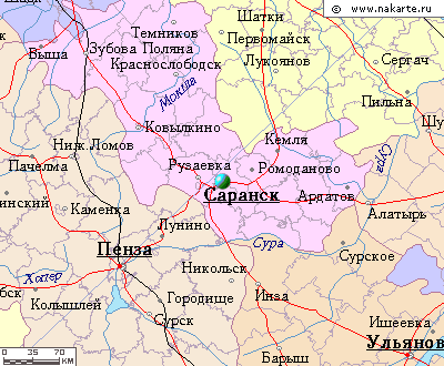 Где находится городская. Столица Мордовии Саранск на карте России. Город Саранск на карте России. Саранск на карте Мордовии. Где находится Саранск на карте.